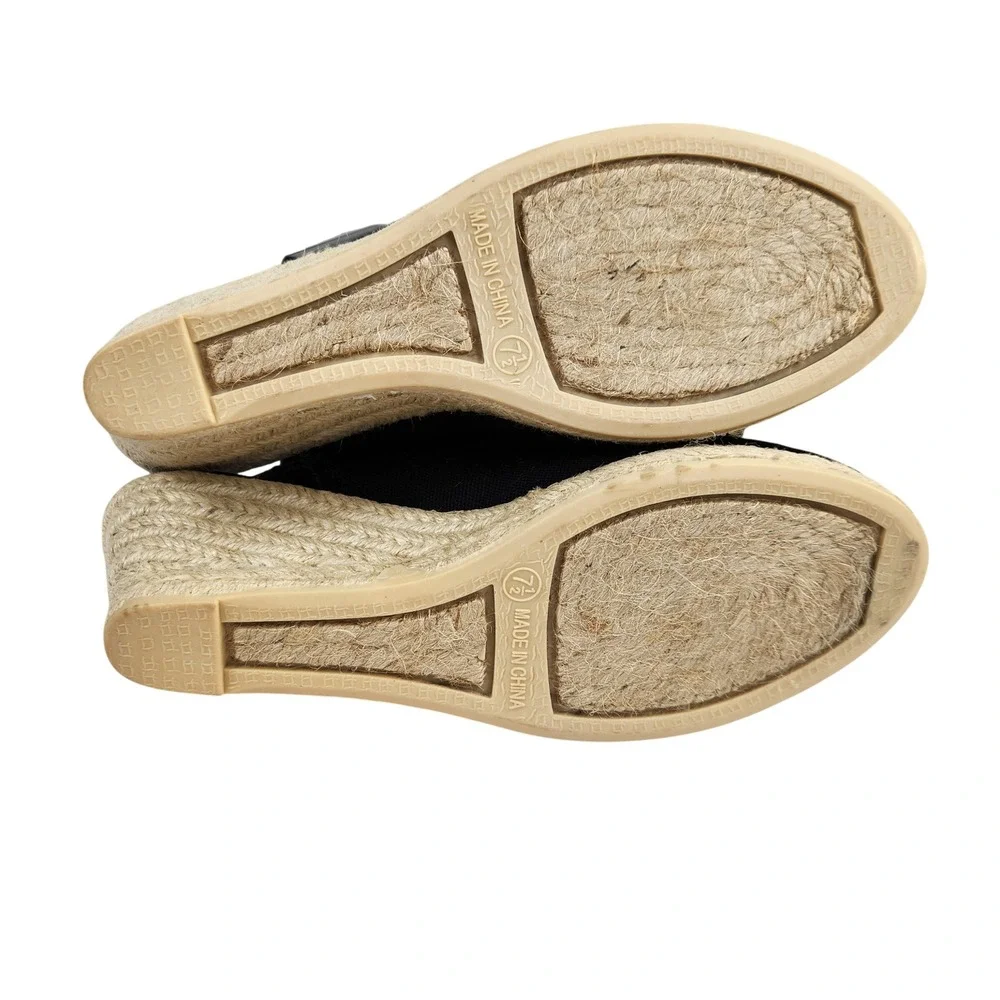 Talbots Black Canvas Slingback‎ Wedge Espadrille Heels Women's Size 7.5M